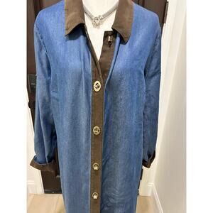 Soft Surroundings Womens Icon Urbina Shirt Dress Large Chambray Toggle Tencel